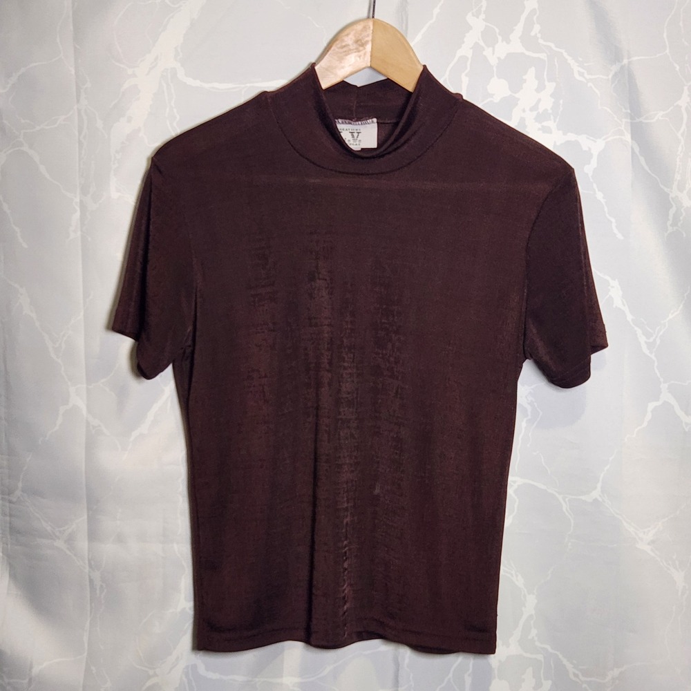 VTG Creations‎ Las Vegas Pullover Shirt Womens L Brown Semi-Sheer Short Sleeve